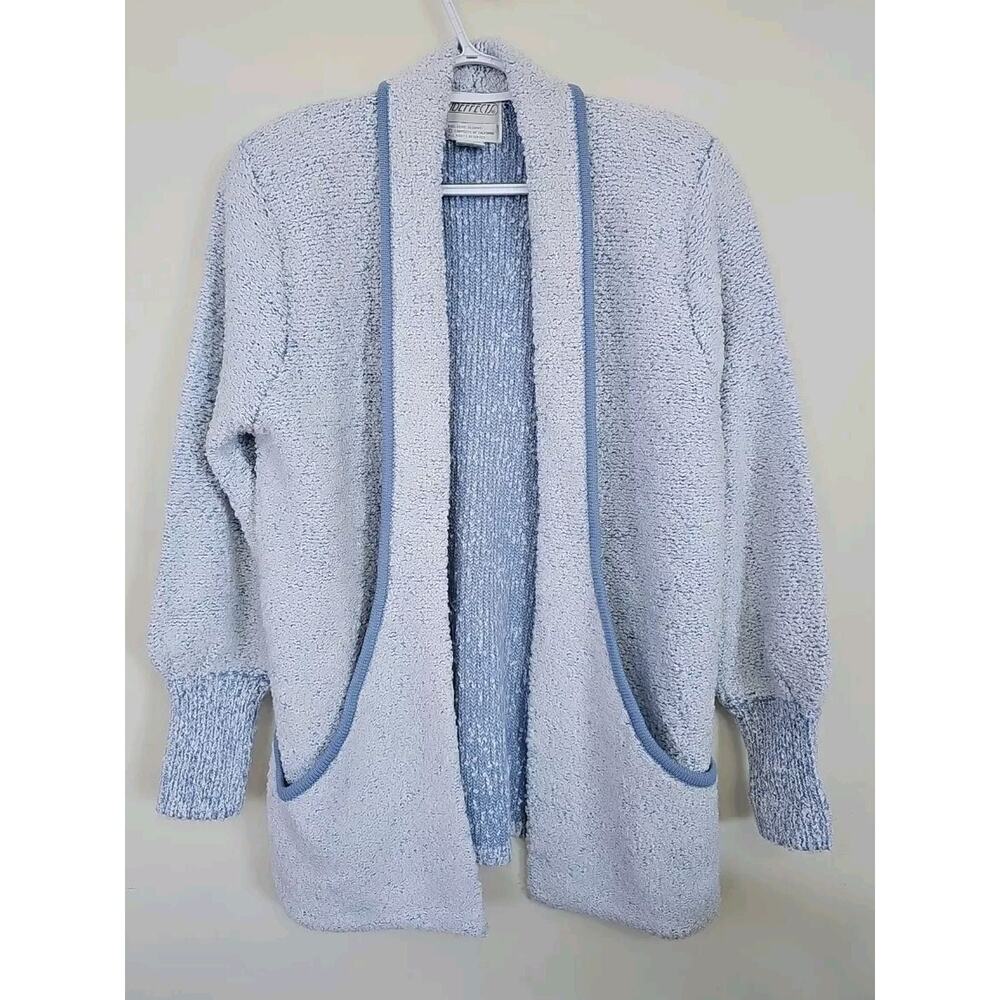 Vintage Sideffects Womens Cardigan Sweater Boucle Nuuby Open Front Blue Size S